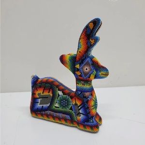 Huichol Wooden Beaded Deer Art Piece
